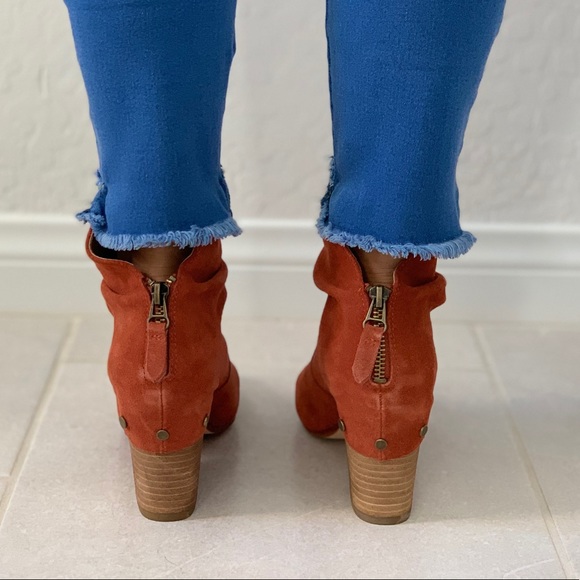 Rust Suede/Leather Slouched Ankle Bootie - Picture 5 of 8